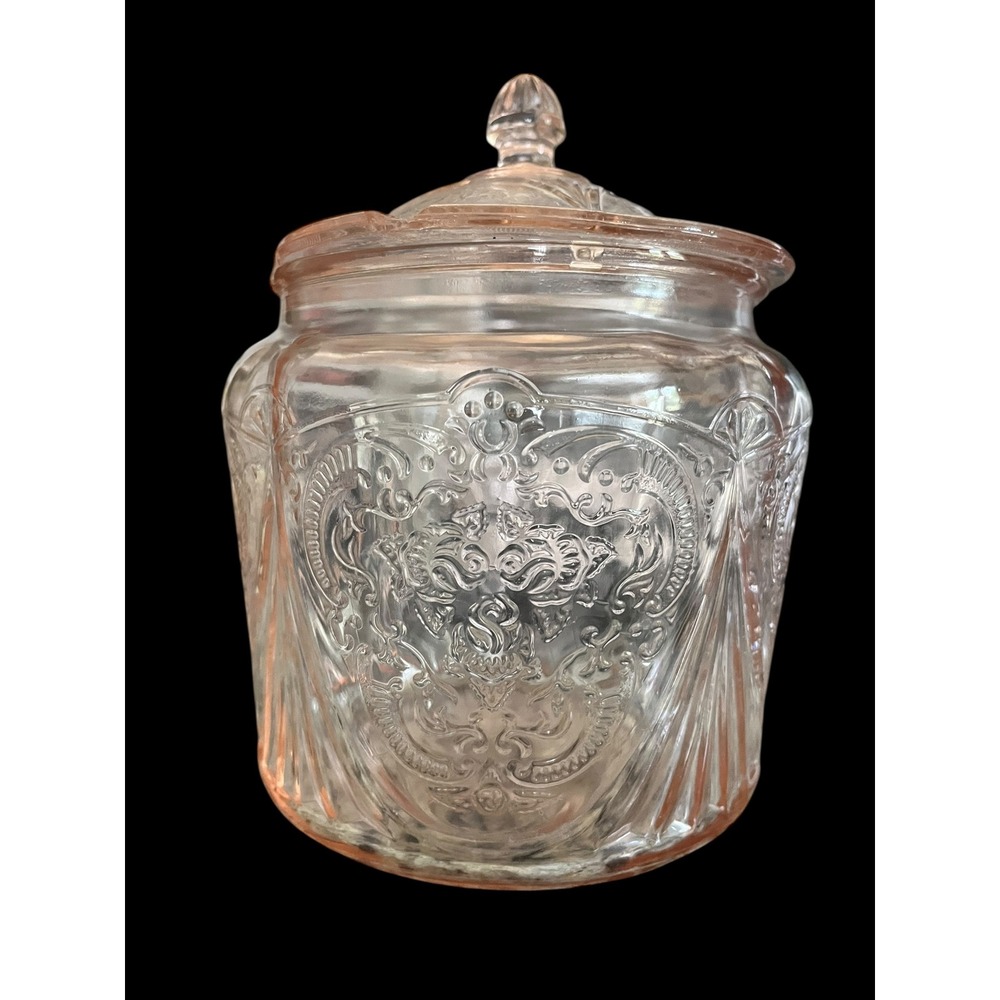 Vintage Federal Glass Patrician Spoke Pink Depression Glass Cookie Jar with Lid